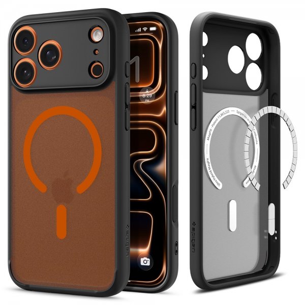 Spigen iPhone 17 Pro Max -kuori Ultra Hybrid MagFit Frost Black Orange