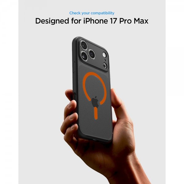 Spigen iPhone 17 Pro Max -kuori Ultra Hybrid MagFit Frost Black Orange