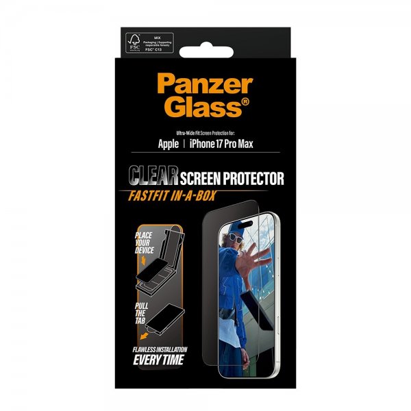 PanzerGlass iPhone 17 Pro Max -näytönsuoja Ultra-Wide Fit Clear Fastfit