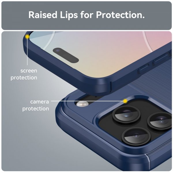 iPhone 17 Pro -suojakuori, harjattu hiilikuitukuviointi, sininen