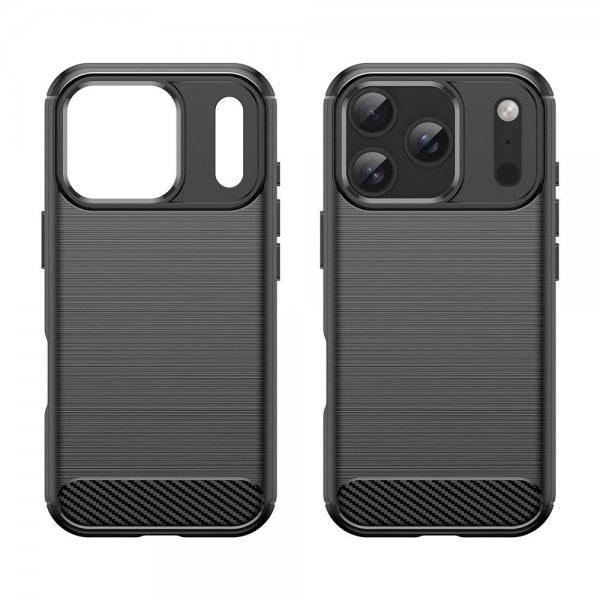 iPhone 17 Pro -kuori, harjattu hiilikuitukuvio, musta