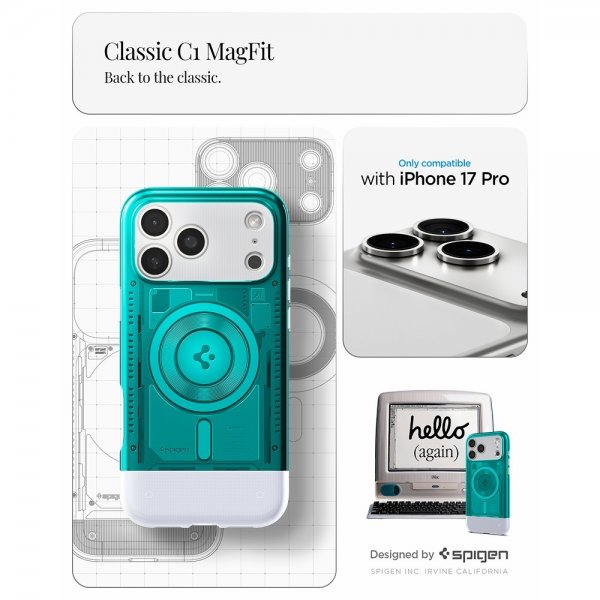 Spigen iPhone 17 Pro -suojakuori Classic C1 MagFit Bondi Blue
