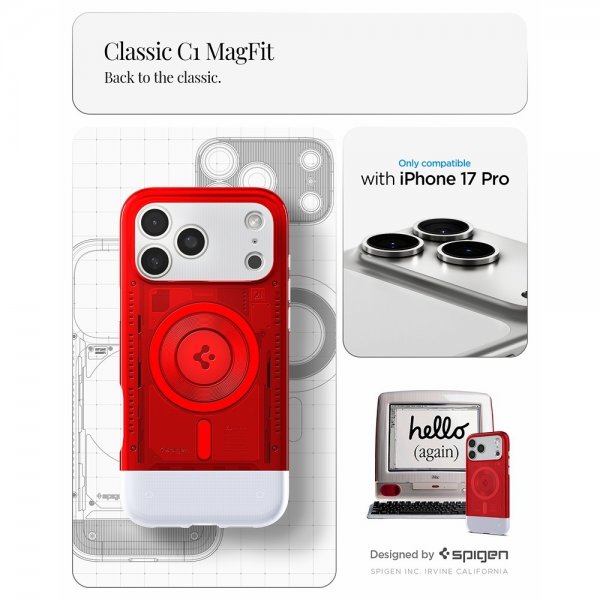Spigen iPhone 17 Pro -kuori Classic C1 MagFit Ruby