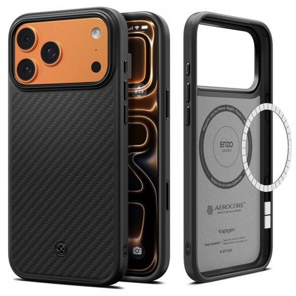 Spigen iPhone 17 Pro -kuori Enzo Aramid T MagFit musta