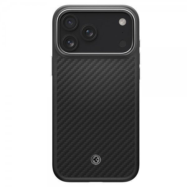 Spigen iPhone 17 Pro -kuori Enzo Aramid T MagFit musta hopea