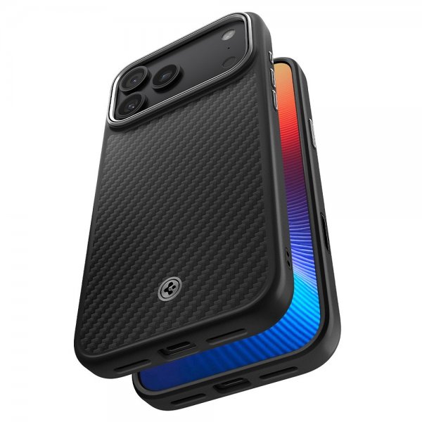 Spigen iPhone 17 Pro -kuori Enzo Aramid T MagFit musta hopea
