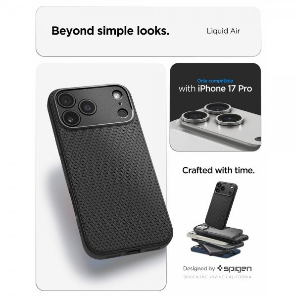 Spigen iPhone 17 Pro -suojakuori Liquid Air Matte Black