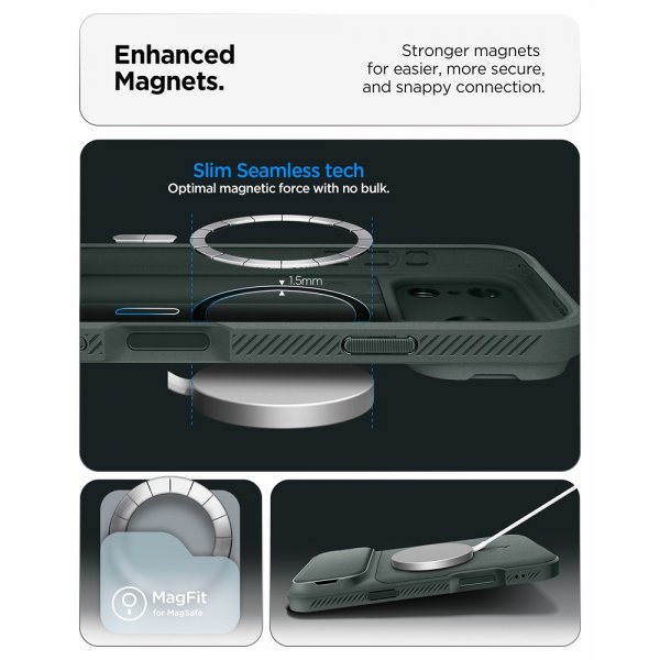 Spigen iPhone 17 Pro -kuori Optik Armor MagFit Abyss Green