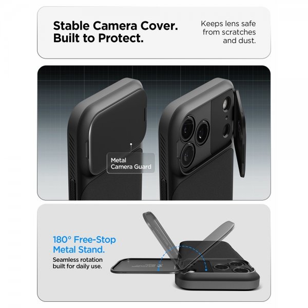 Spigen iPhone 17 Pro -kuori Optik Armor MagFit Musta