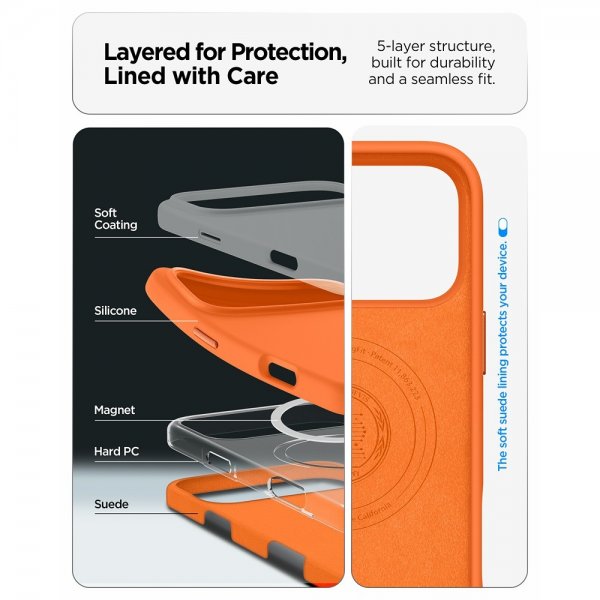 Spigen iPhone 17 Pro Silikonikuori Silicone Fit MagFit Cosmic Orange