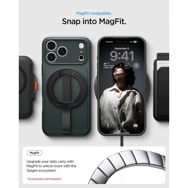 Spigen iPhone 17 Pro -kuori Thin Fit MagFit Abyss Green