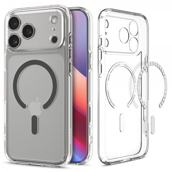 Spigen iPhone 17 Pro -suojakuori Ultra Hybrid MagFit Clear Graphite