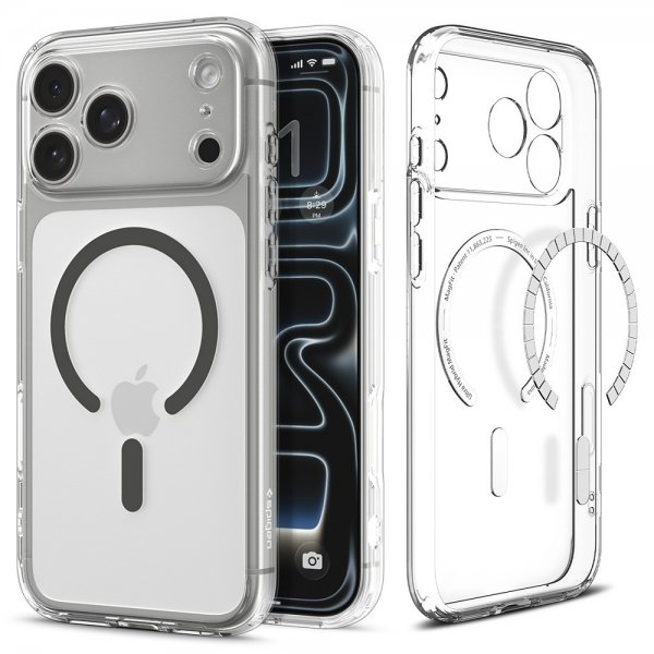 Spigen iPhone 17 Pro -suojakuori Ultra Hybrid MagFit Clear Graphite