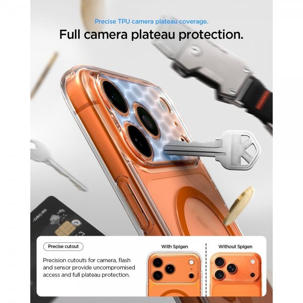 Spigen iPhone 17 Pro Ultra Hybrid MagFit kirkas oranssi kuori
