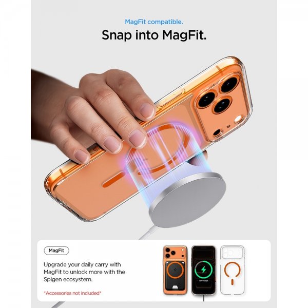 Spigen iPhone 17 Pro Ultra Hybrid MagFit kirkas oranssi kuori