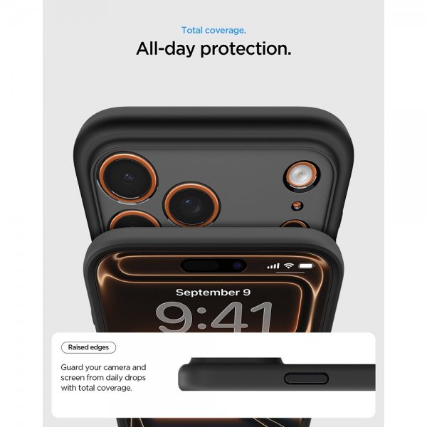 Spigen iPhone 17 Pro -suojakuori Ultra Hybrid MagFit Frost Black Orange