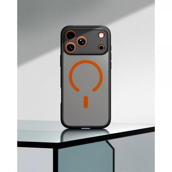Spigen iPhone 17 Pro -suojakuori Ultra Hybrid MagFit Frost Black Orange