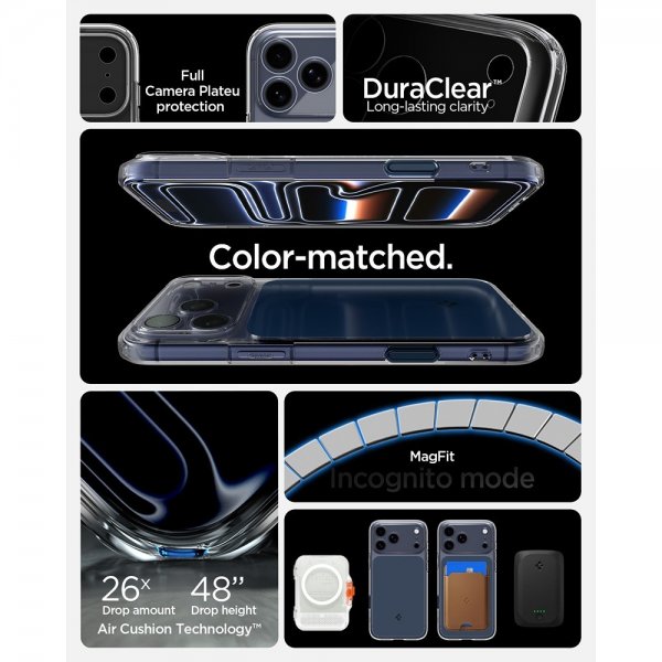 Spigen iPhone 17 Pro -suojakuori Ultra Hybrid T MagFit Matte Blue
