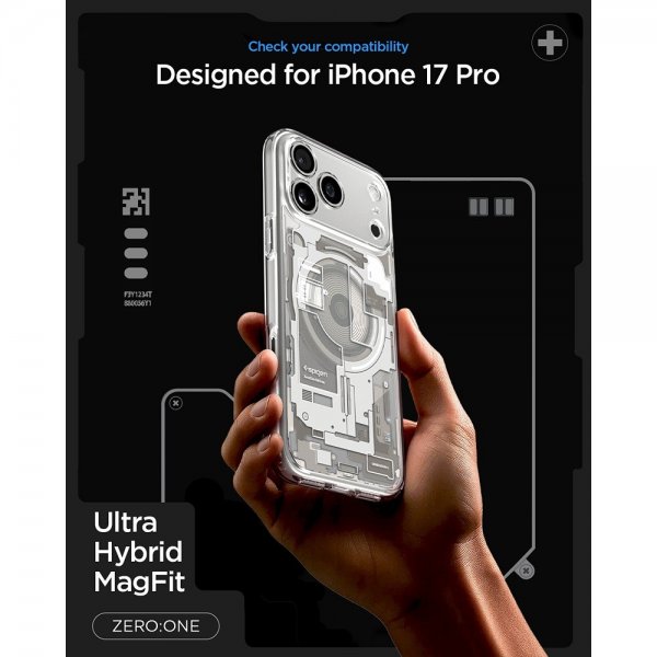 Spigen iPhone 17 Pro -suojakuori Ultra Hybrid Zero One MagFit Natural Titanium