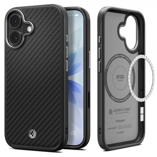 Spigen iPhone 17 -kuori Enzo Aramid T MagFit musta hopea
