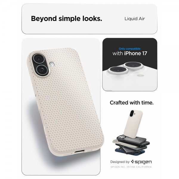 Spigen iPhone 17 -kuori, Liquid Air, Natural Titanium