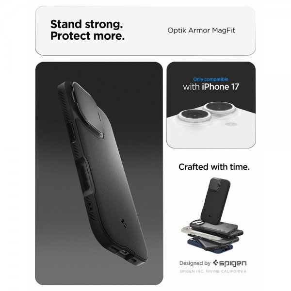 Spigen iPhone 17 -kuori Optik Armor MagFit Musta