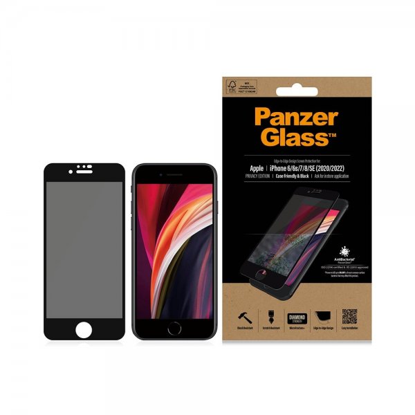 PanzerGlass iPhone 6/6S/7/8/SE Näytönsuoja reunasta reunaan suojakuoriystävällinen yksityisyys