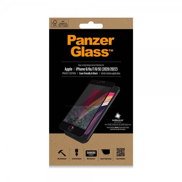 PanzerGlass iPhone 6/6S/7/8/SE Näytönsuoja reunasta reunaan suojakuoriystävällinen yksityisyys