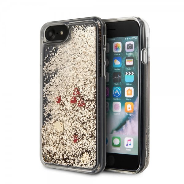 Guess iPhone 7/8/SE Kuori Glitter Floating Hearts Kulta