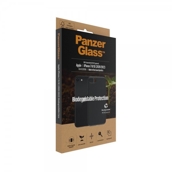 PanzerGlass iPhone 7/8/SE kuori, biohajoava, musta
