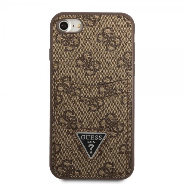 Guess iPhone 7/8/SE Kuori Double Cardslot Metal Triangle Ruskea