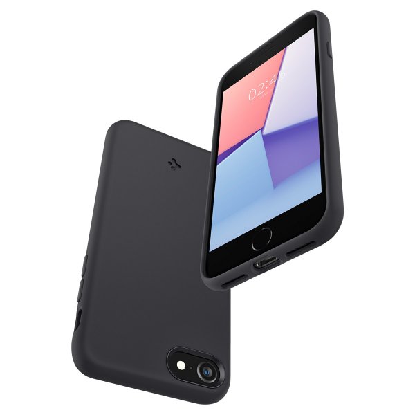 Spigen iPhone 7/8/SE kuori, Silicone Fit, musta