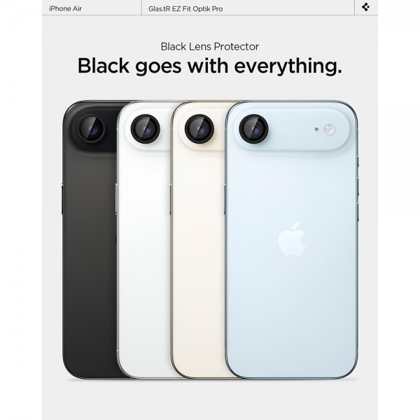 Spigen iPhone Air -kamerasuojalasi GLAS.tR EZ Fit Optik Pro, 2 kpl, musta
