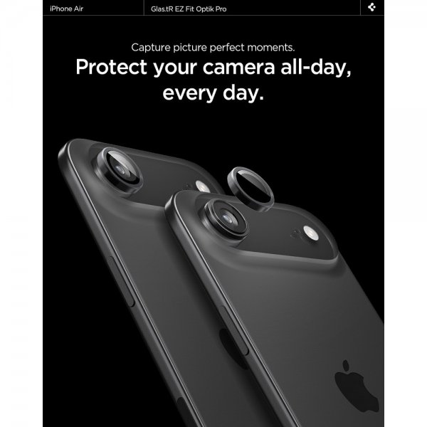 Spigen iPhone Air -kamerasuojalasi GLAS.tR EZ Fit Optik Pro, 2 kpl, musta