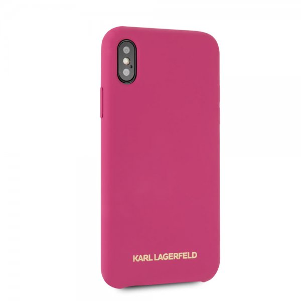 Karl Lagerfeld iPhone X/Xs -kuori, silikonia, Lagerfeld Gold Logo Magenta