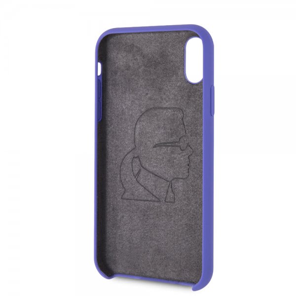 Karl Lagerfeld iPhone Xr -kuori, silikonia, Lagerfeld Gold Logo, violetti