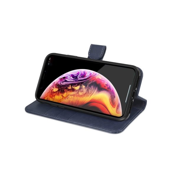 iPhone Xs Max -suojakuori, aitoa nahkaa, korttipaikat, sininen