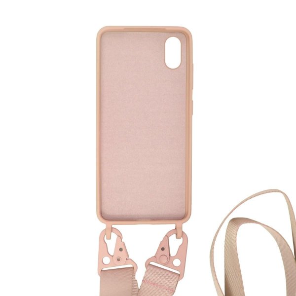iPhone X/iPhone Xs Kuori Silikoni Kaulaketjulla Vaaleanpunainen
