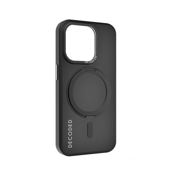 Decoded iPhone 15 Pro -kuori kierrätettyä muovia, läpinäkyvä Loop Stand -takakuori, musta
