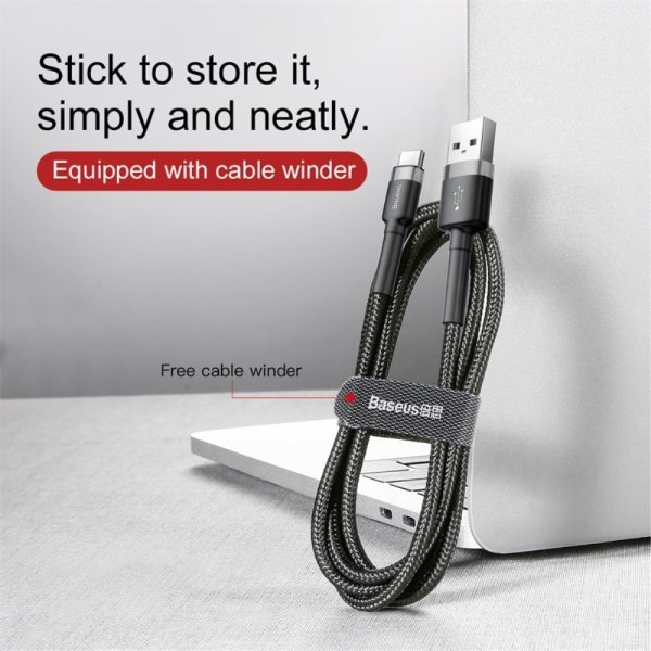 Baseus Cafule -kaapeli USB-A/USB-C 3m Harmaa Musta