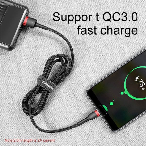 Baseus Cafule -kaapeli USB-A/USB-C 3m Punainen Musta