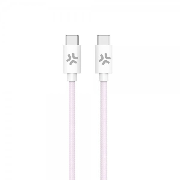 Celly USB-C–USB-C-johto, puuvillapunottu, 1,5 m, vaaleanpunainen