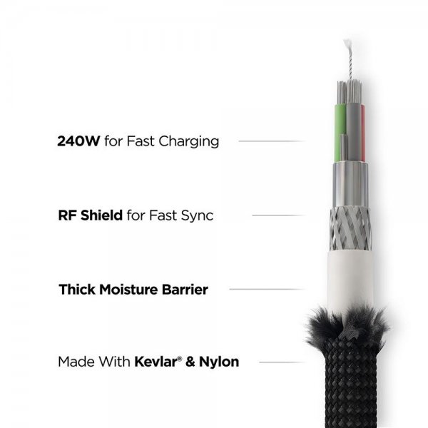 Nomad Kevlar-kaapeli USB-C 0,3m Carbide