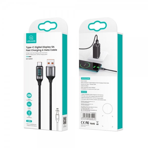 USAMS Kaapeli U78 Display USB-A/USB-C 1.2 m Valkoinen