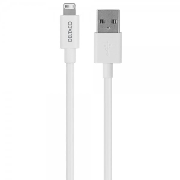 Deltaco-kaapeli USB-A-kaapeli Lightning-liittimellä 2 m, valkoinen