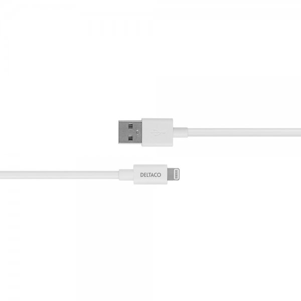 Deltaco-kaapeli USB-A-kaapeli Lightning-liittimellä 2 m, valkoinen