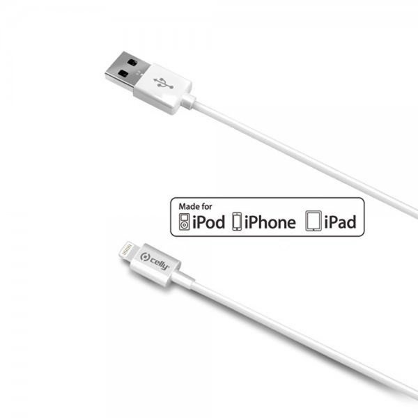 Celly USB-A–Lightning-kaapeli, 2 m, valkoinen