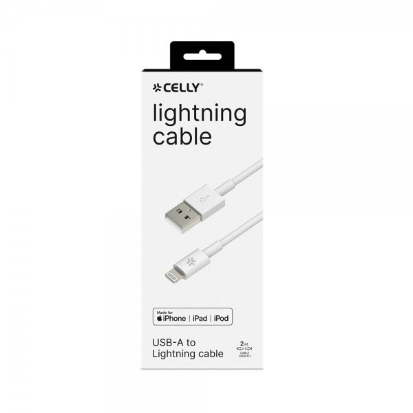 Celly USB-A–Lightning-kaapeli, 2 m, valkoinen