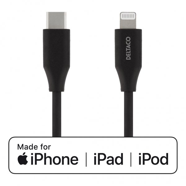 Deltaco Kaapeli USB-C–Lightning 2 metriä, musta