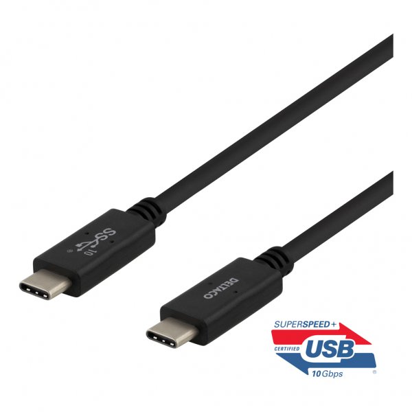 Deltaco USB-C–USB-C-kaapeli 1 metri 5A/100W Musta